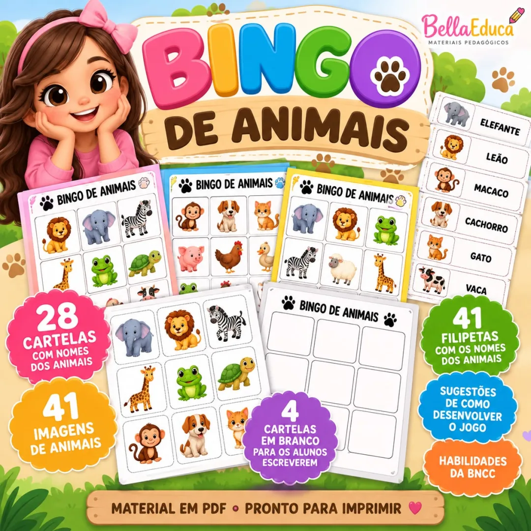 Bingo de Animais - Educação Infantil e 1º/2º Ano - PDF