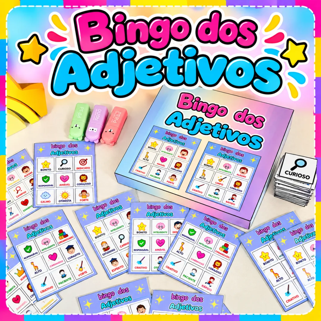 Bingo dos Adjetivos – 30 Cartelas + Cards para Sorteio Para Educação Infantil E Anos Iniciais Em PDF!