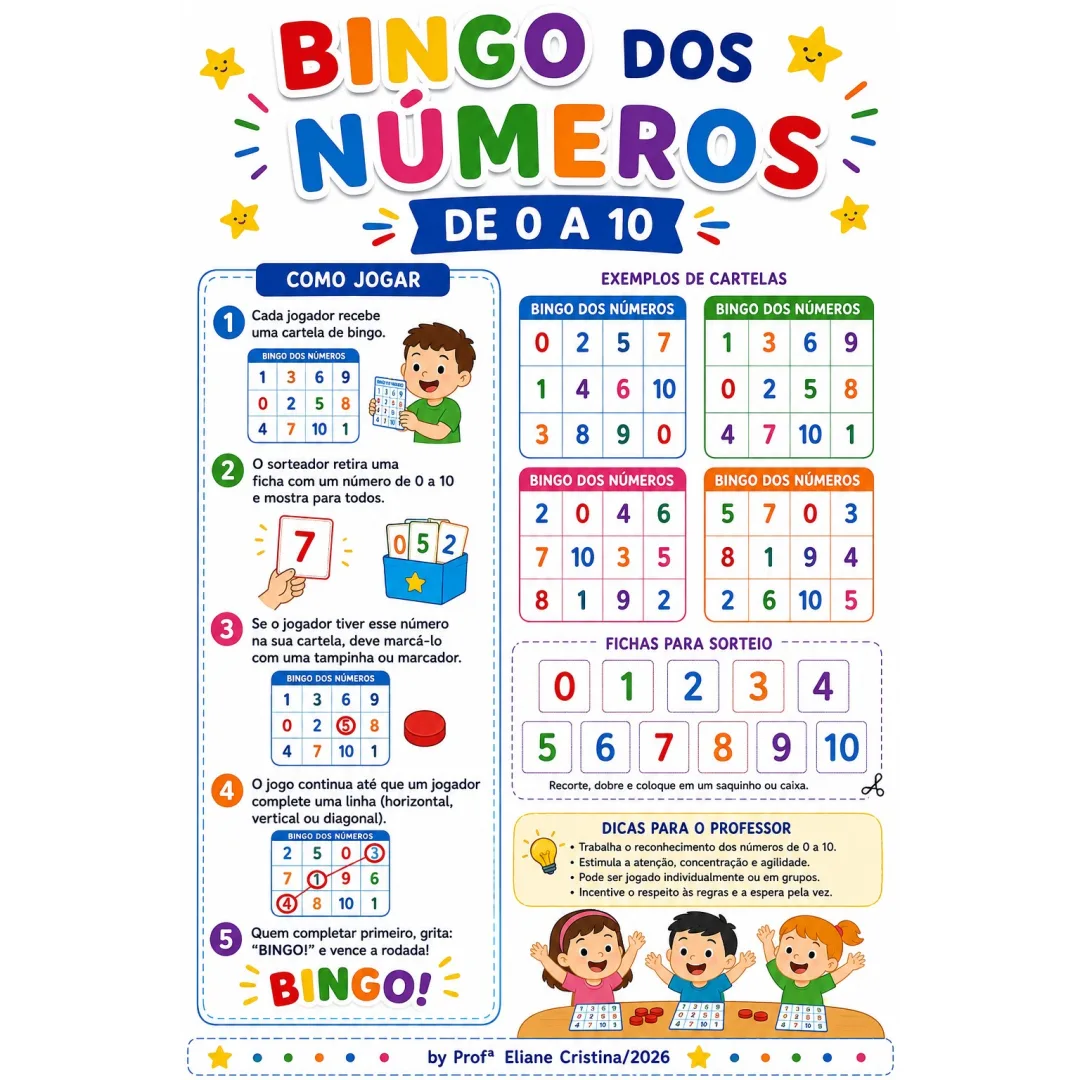 Bingo dos Números de 0 a 10 - Educação Infantil - PDF