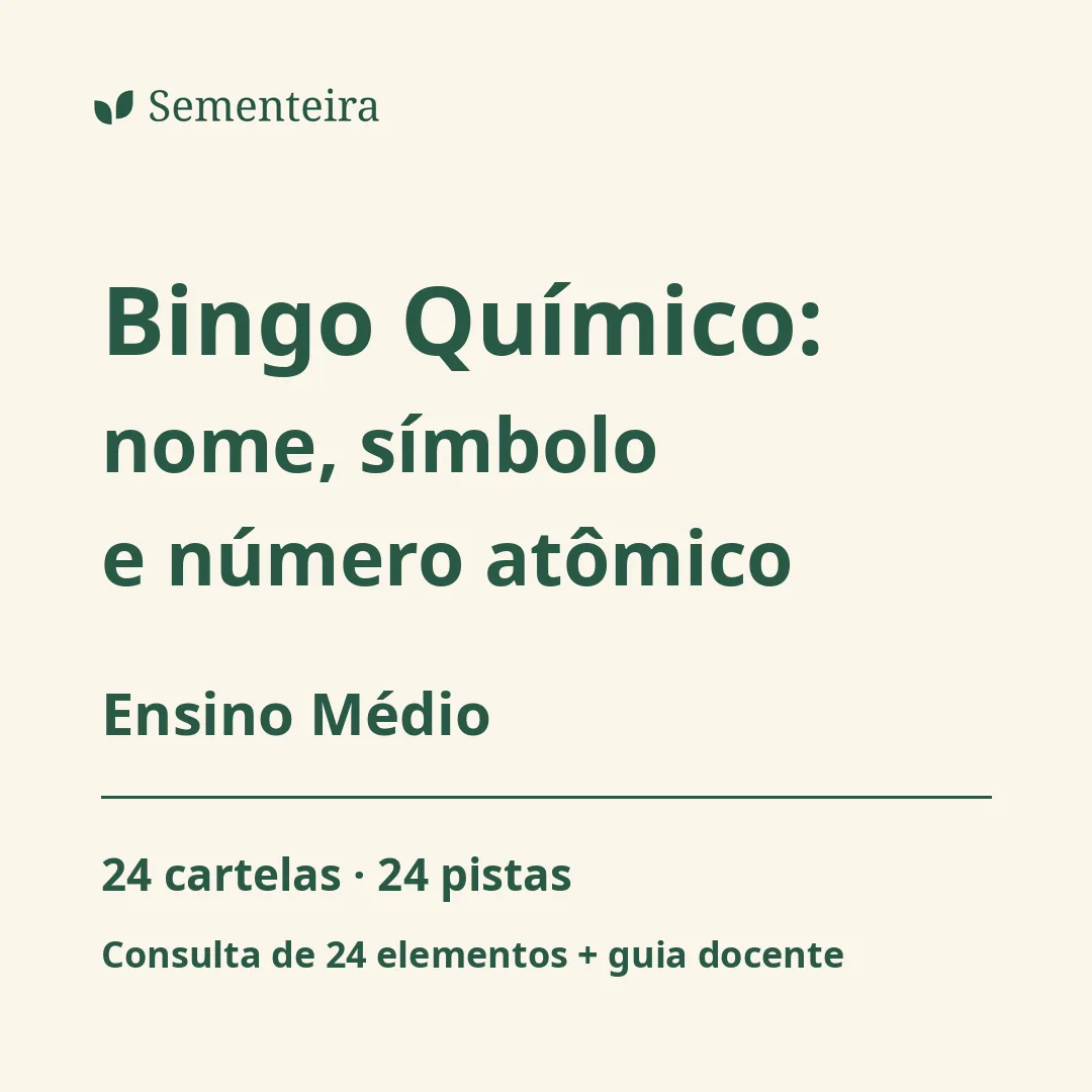 Bingo Químico: nome, símbolo e número atômico