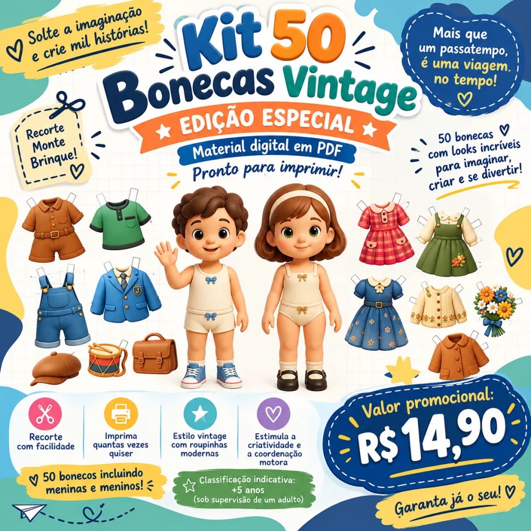 Bonecas de Papel 3D - Kits de Educação Infantil - PDF