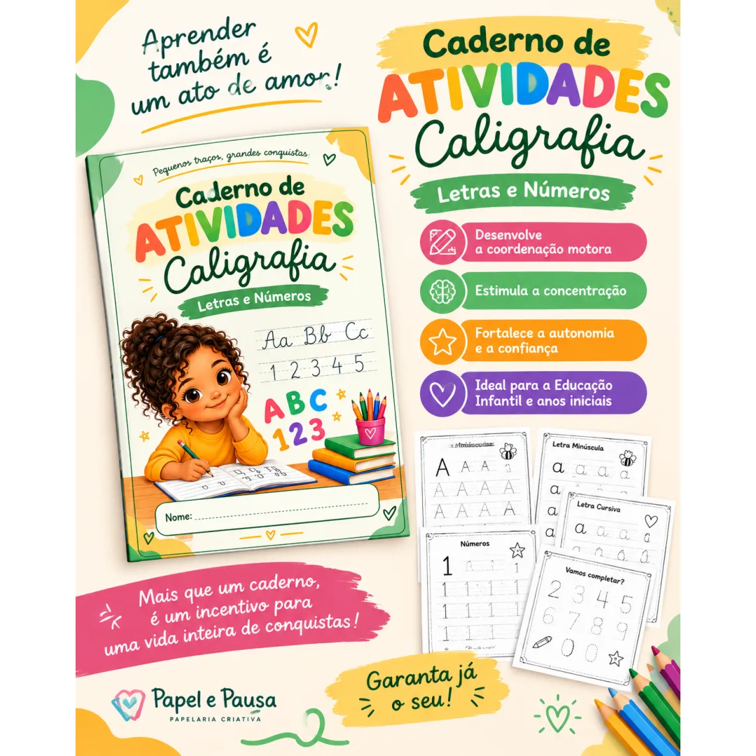 Caderno de Caligrafia Letras Números e Palavras - Educação Infantil - PDF