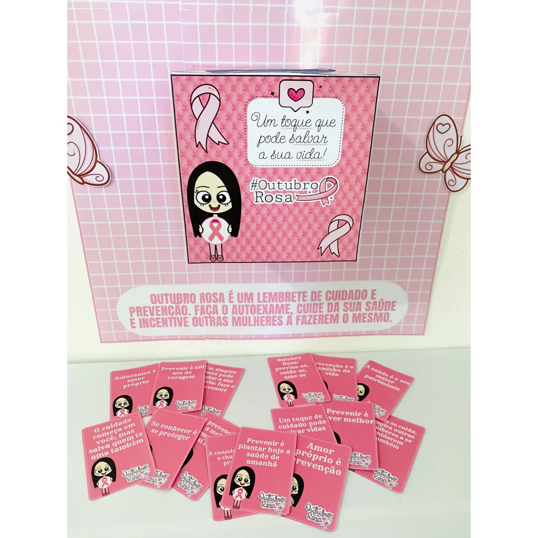 🌈Caixa Outubro Rosa!*  ▶️Monte um painel com mensagens inspiradoras sobre a prevenção. Painel reflexivo 24 cards  🔄PDF