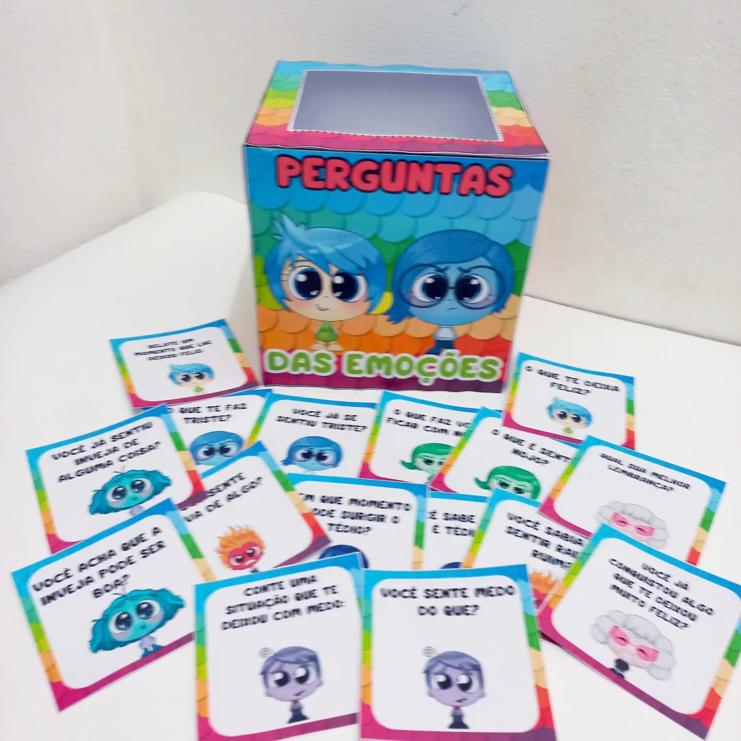 CAIXA PEDAGÓGICA / JOGO PERGUNTA DAS EMOÇÕES - DIVERTIDAMENTE