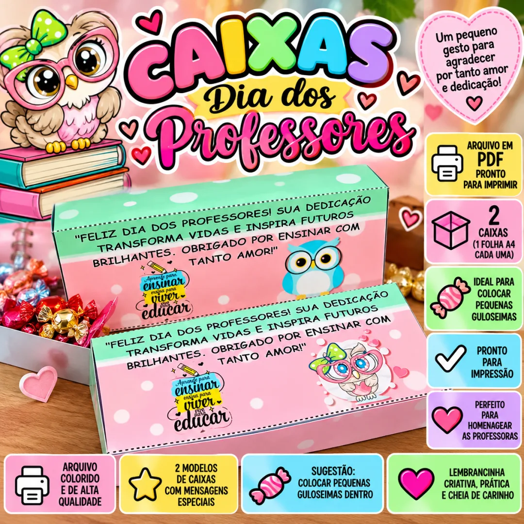 Caixas Dia dos Professores – Lembrancinha em PDF