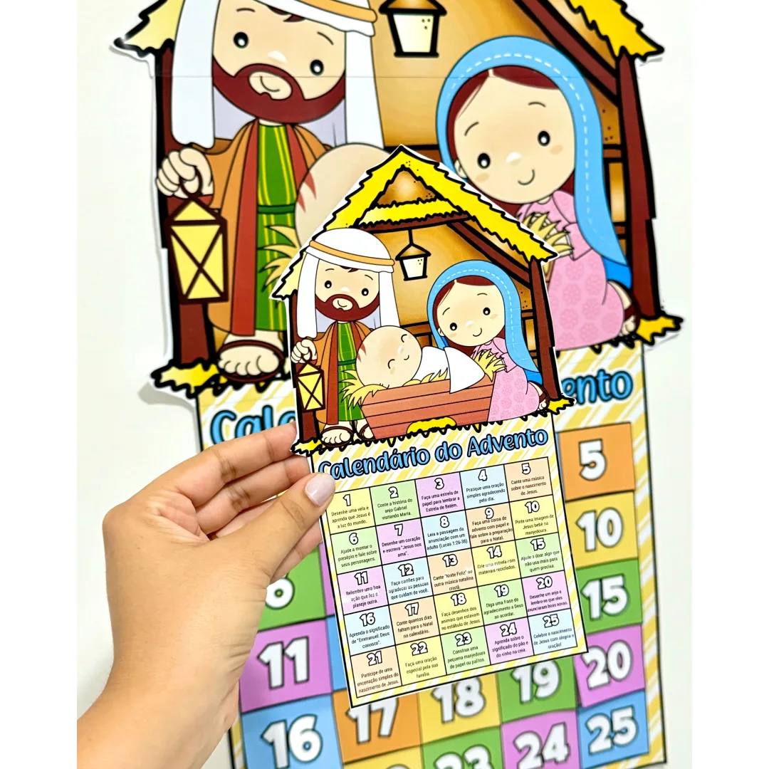 Calendário do Advento com Presépio — 25 Tarefas de Natal Cristão em PDF