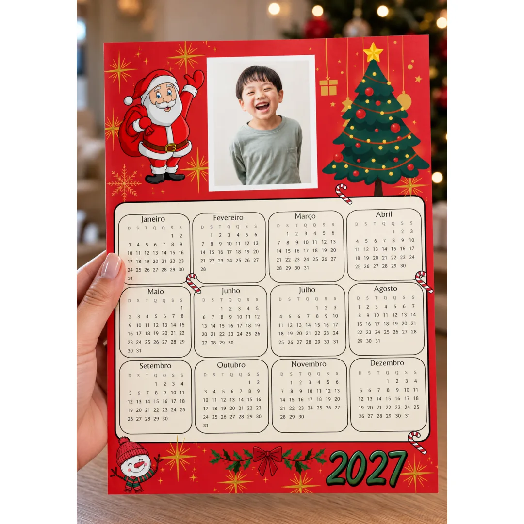 Calendário Natalino 2027 com Foto – Em pdf e editável no Canva