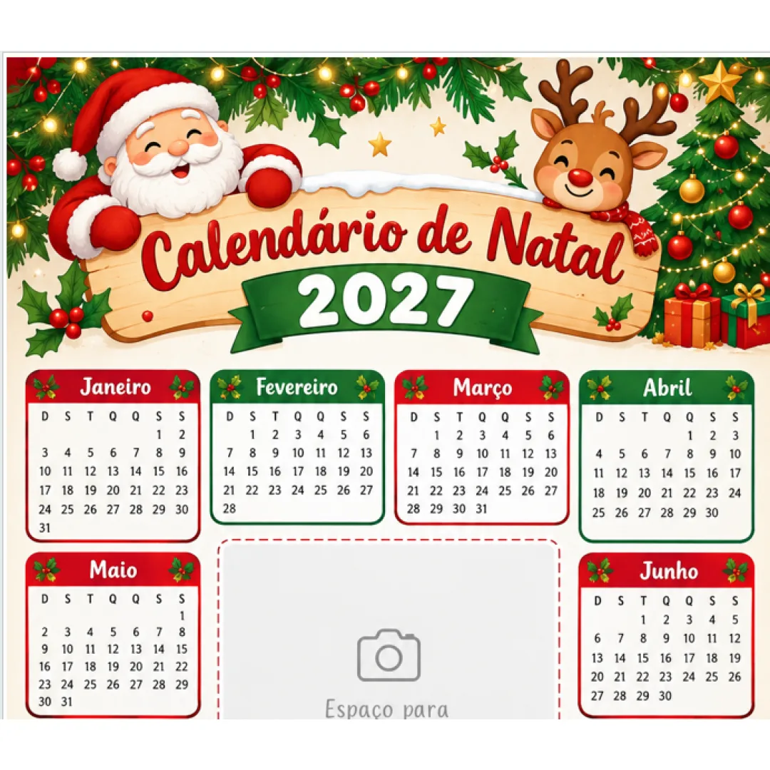 Calendário para 2027 com tema natalino em pdf
