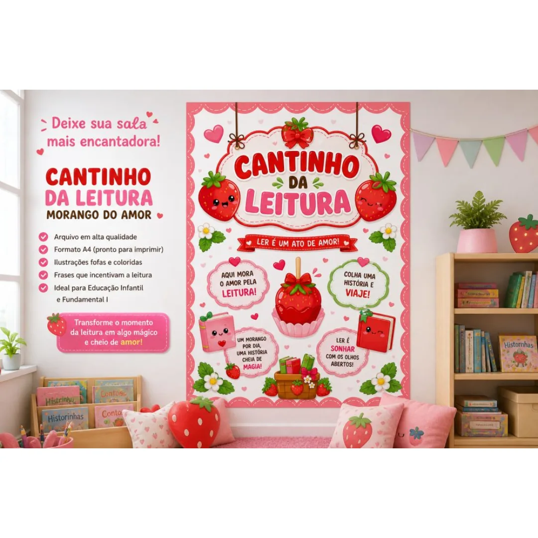 Cantinho da Leitura Morango do Amor — Pronto para Imprimir
