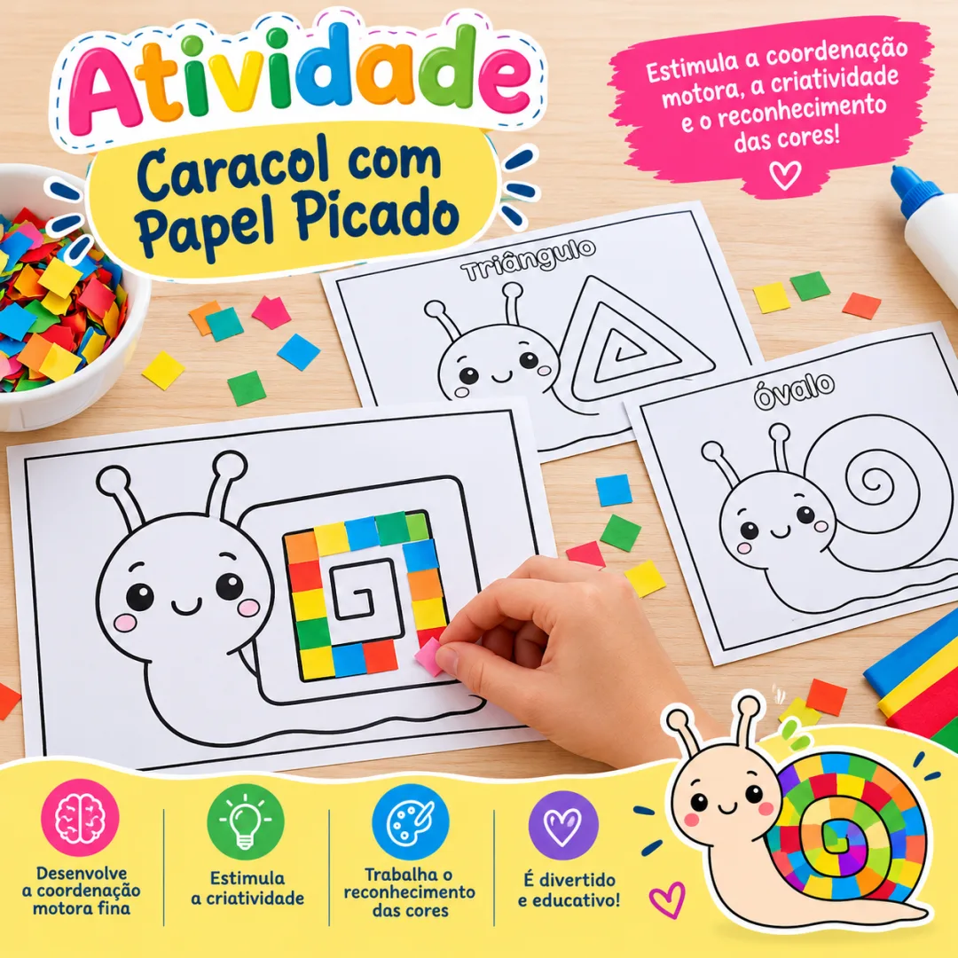 Caracol geométrico - colagem - PDF - educação infantil 