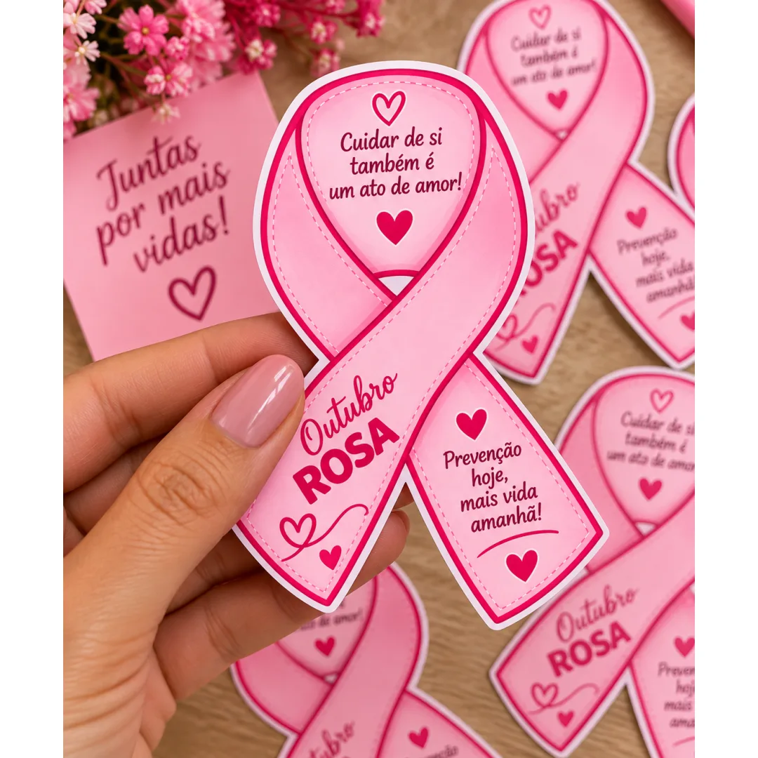 Card/ Tag Outubro Rosa- Laço da prevenção em PDF!