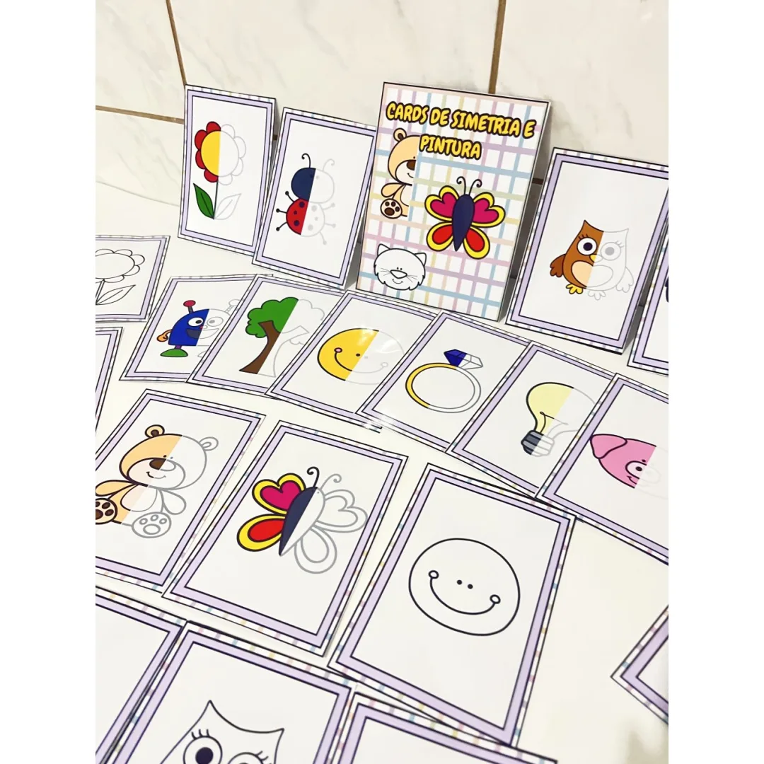 Cards de Simetria e Pintura — Pronto para Imprimir