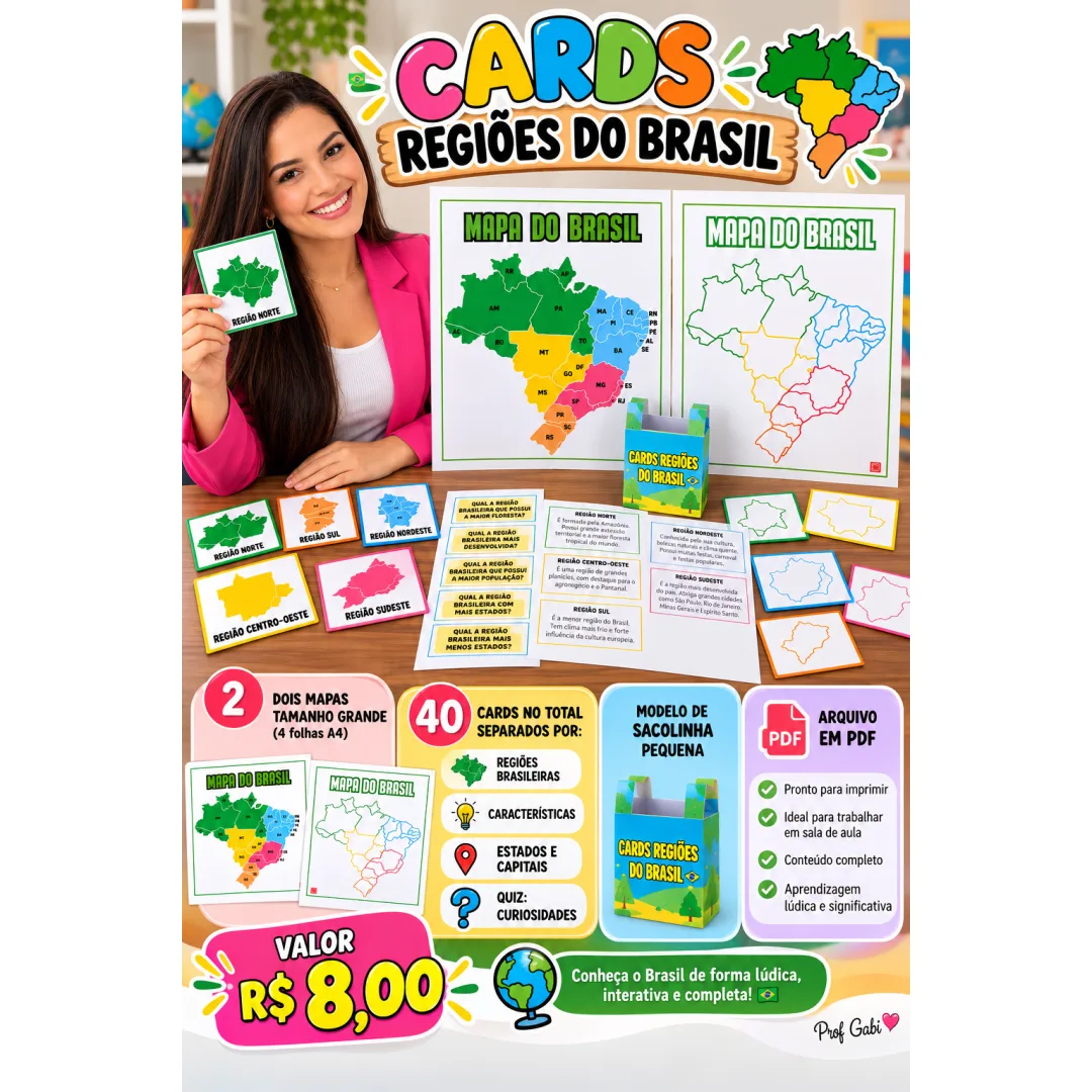 Cards Regiões do Brasil -arquivo Digital em Pdf