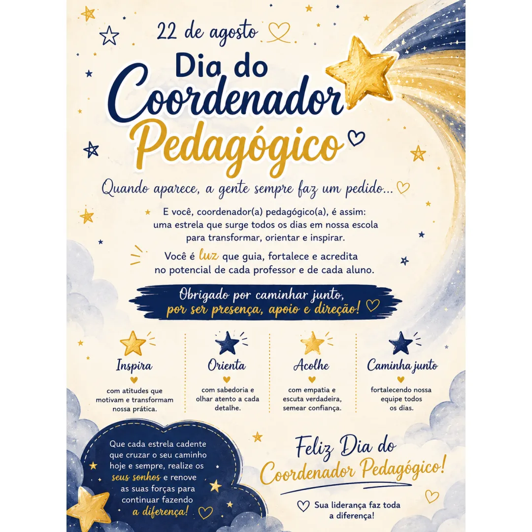 Cartão dia do coordenador pedagógico - Estrela Cadente🌟 