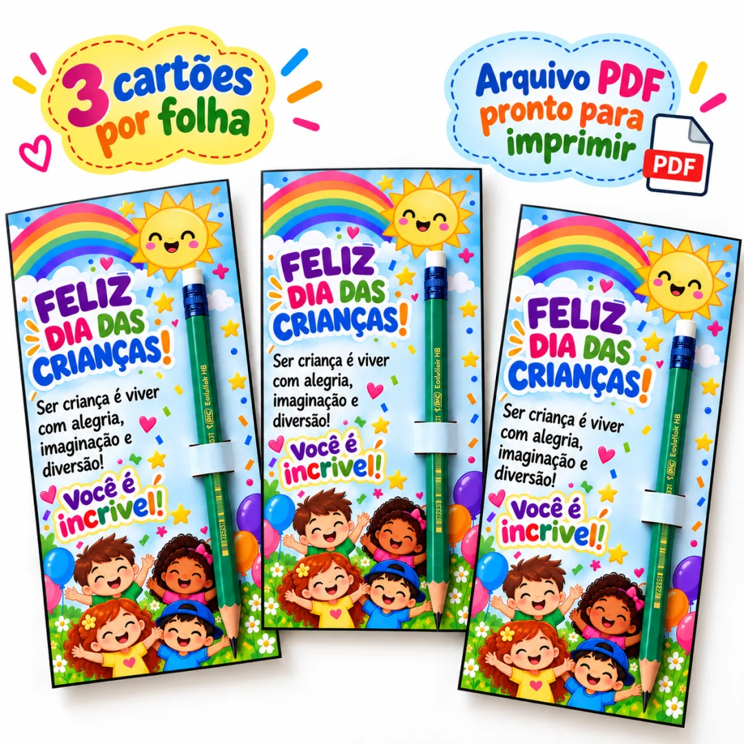Cartão Porta-Lápis – Dia das Crianças em PDF