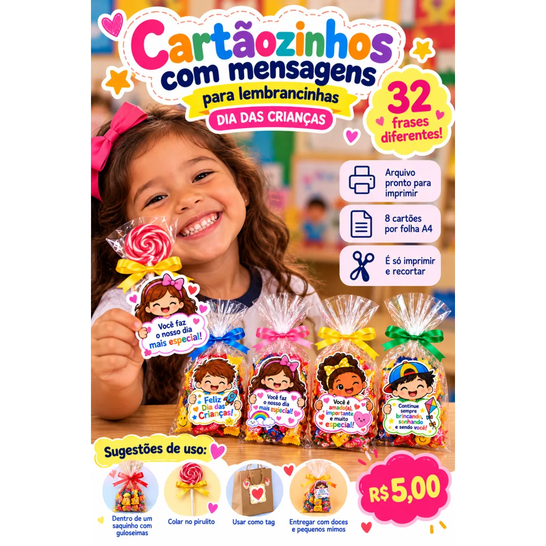 Cartãozinho com Mensagens Dia das Crianças em PDF