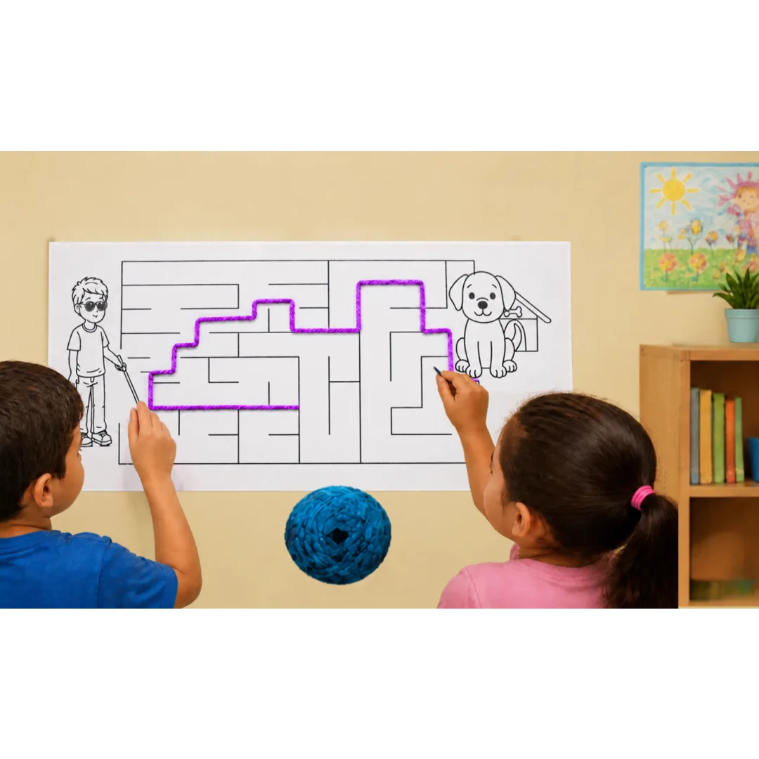Cartaz Labirinto cego. Tamanho de 4 folhas x 1, para crianças do 1º ao 3º ano. Arquivo em PDF