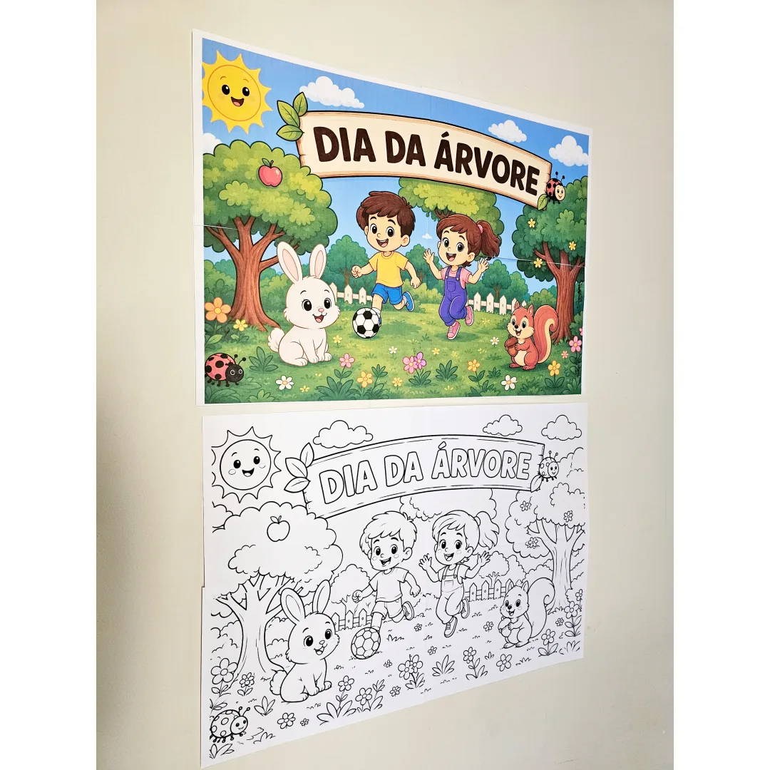Cartaz Coletivo Dia da Árvore em PDF: Versão Colorida e para Colorir