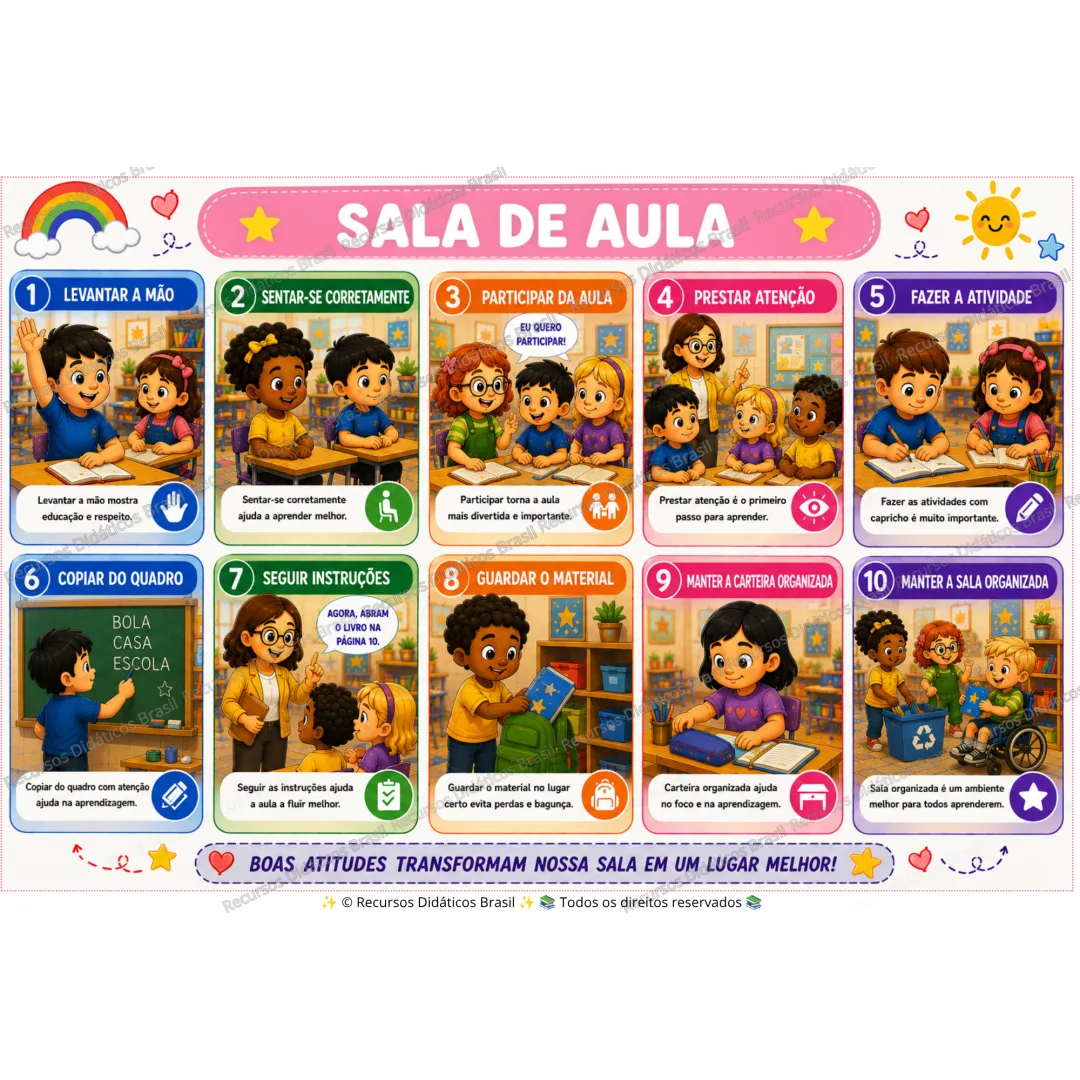 Cartaz Convivência em Sala de Aula para Educação Infantil em PDF