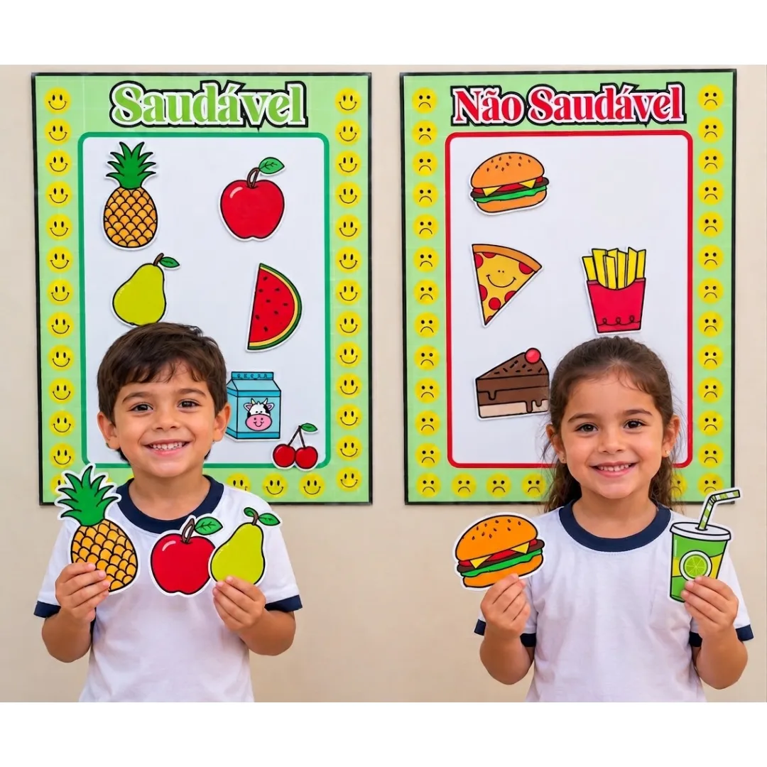 Cartaz de Alimentos Saudáveis e Não Saudáveis - Educação Infantil - PDF
