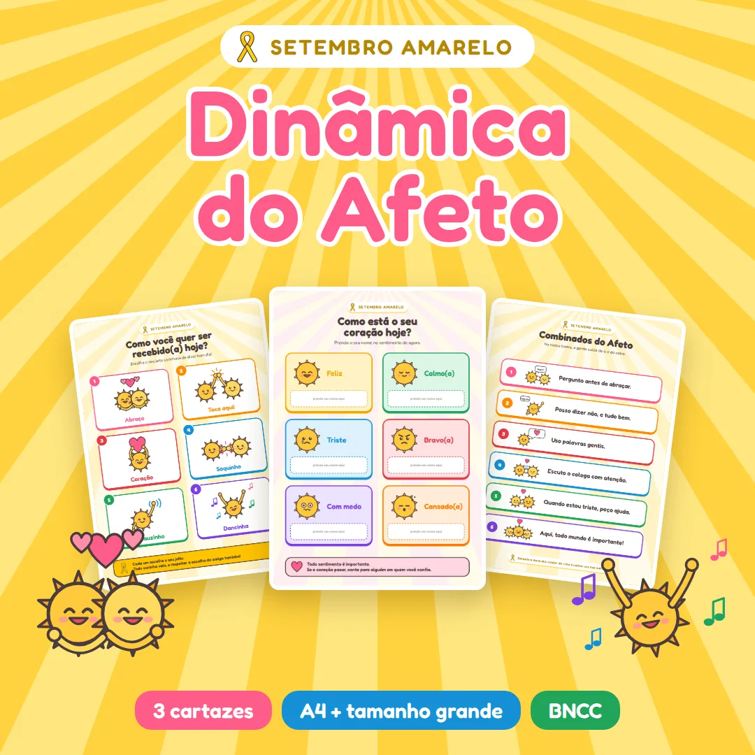 Cartaz de Dinâmica de Afeto para Setembro Amarelo (Educação Infantil e Anos Iniciais em PDF)