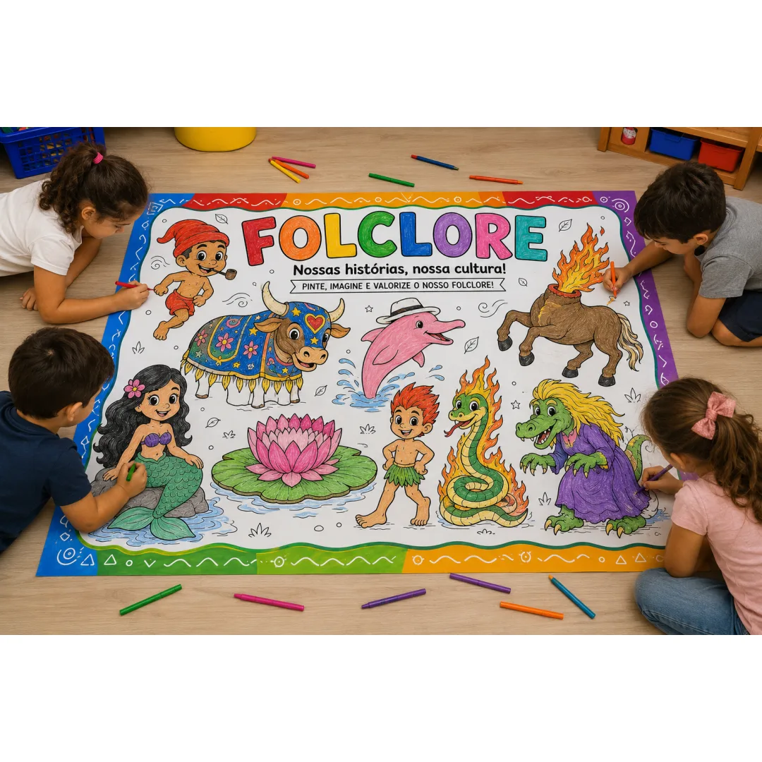 Cartaz de Pintura Coletiva  Folclore Brasileiro - 15 Páginas - PDF