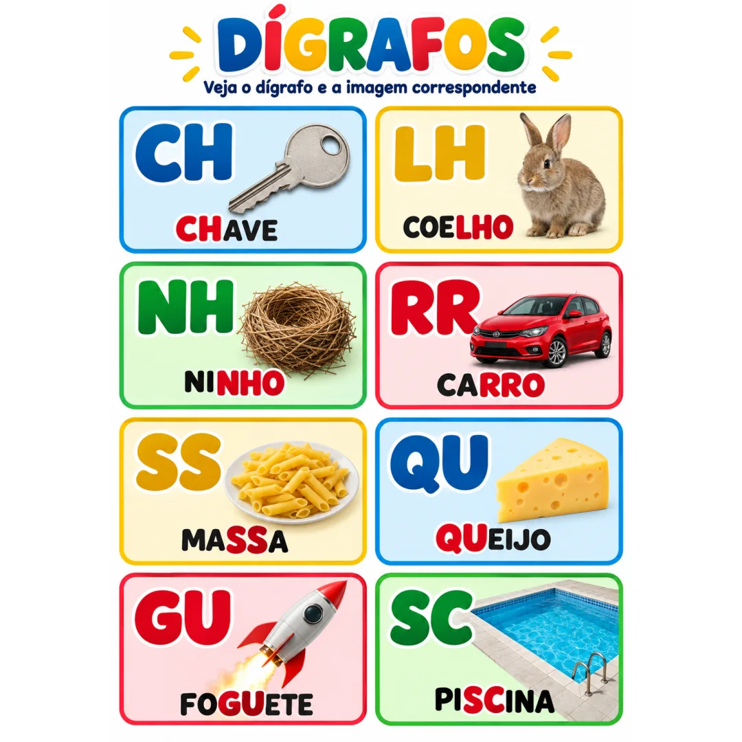 Cartaz Ilustrativo Dígrafos em PDF 3º, 4º e 5º