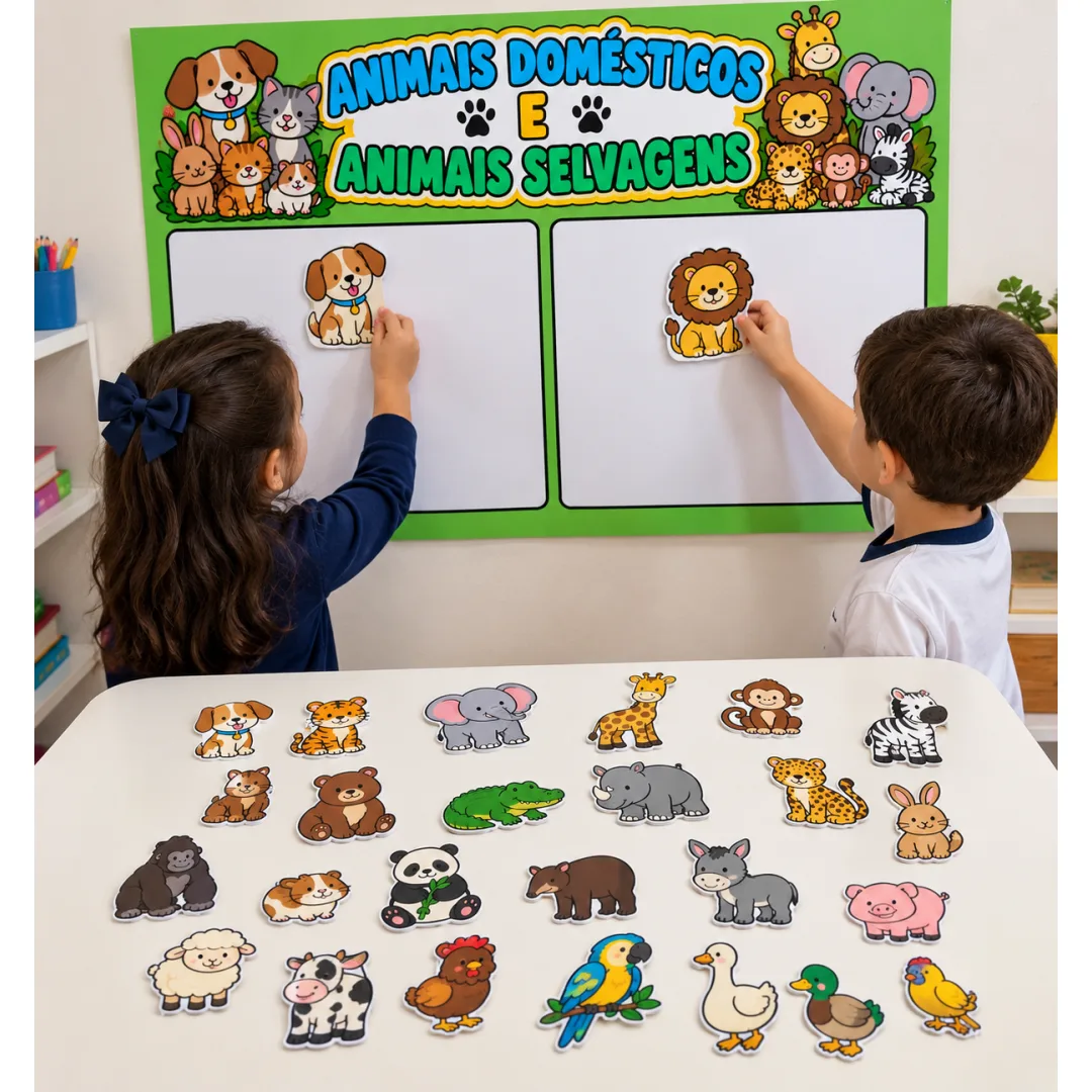 Cartaz Interativo: Animais Domésticos e Selvagens - Educação Infantil - PDF