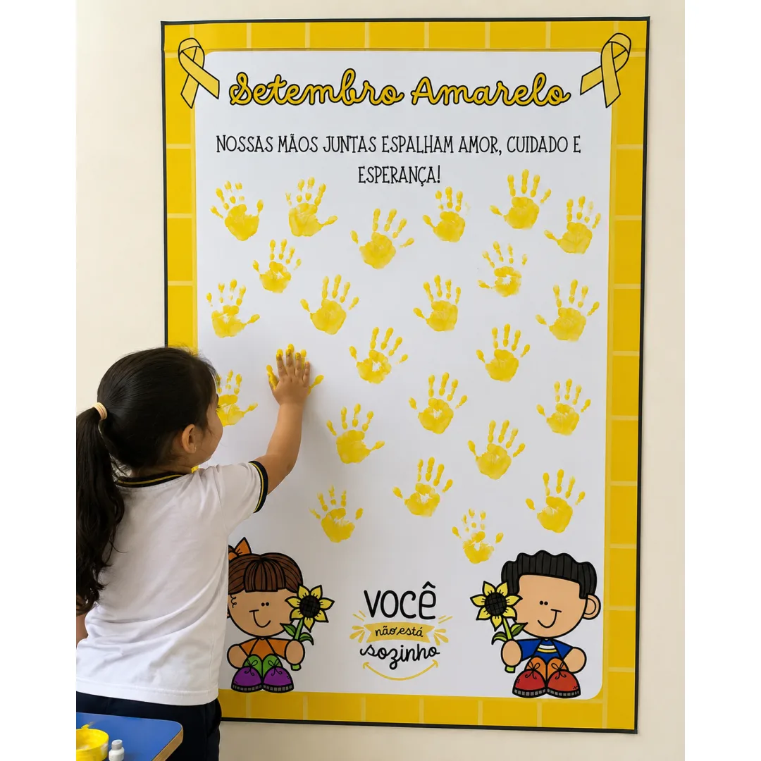 Cartaz para Carimbo de Mãos - Setembro Amarelo - PDF 9 páginas 