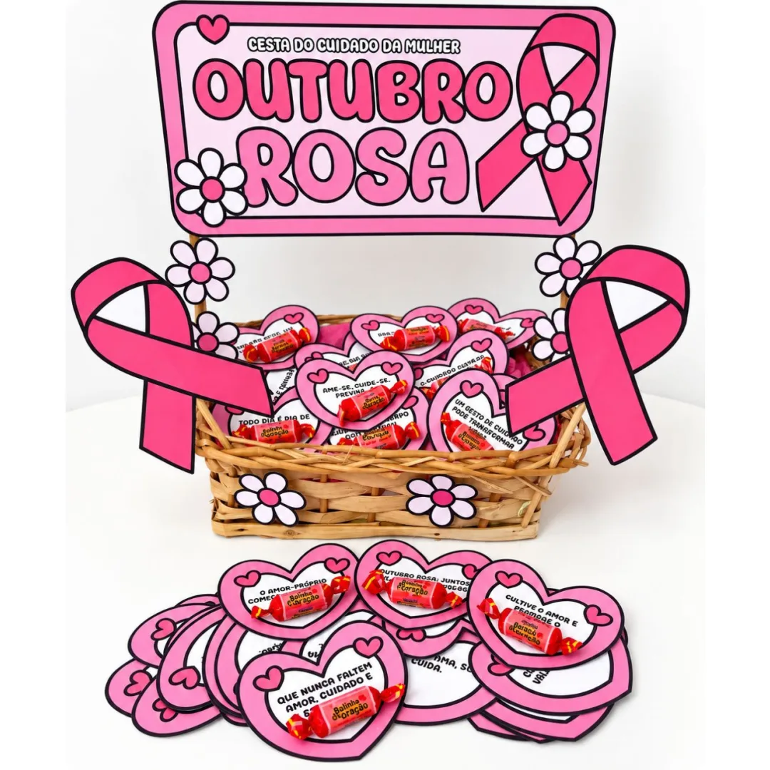 Cesta de Mensagens Outubro Rosa - Lembrancinha para Educação Infantil - PDF