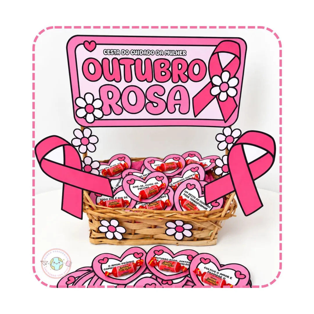 Cesta Outubro Rosa para Imprimir - Cantinho Motivacional