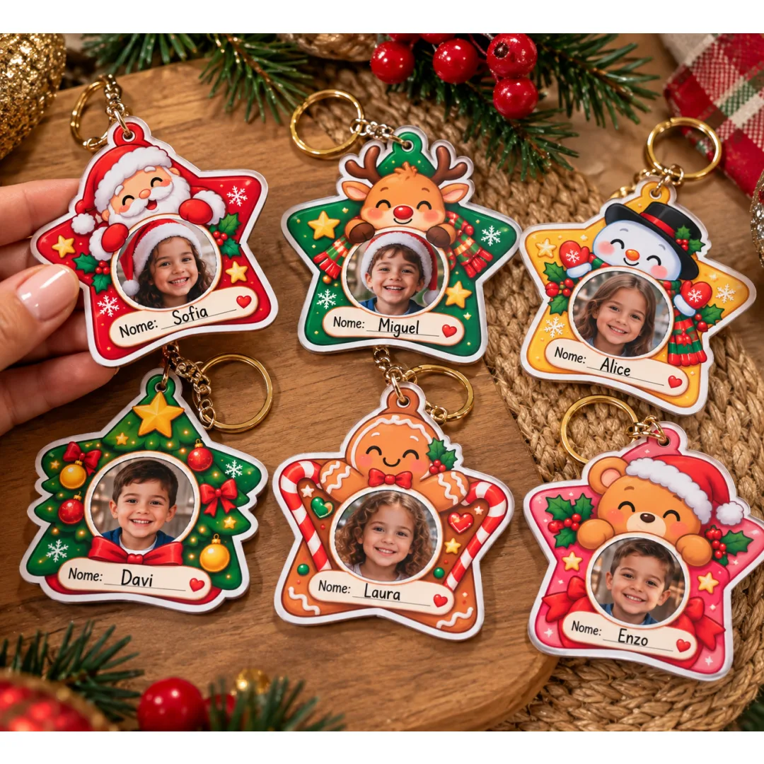 Chaveiro de Natal Personalizado para Imprimir – Lembrancinha com Foto e Nome