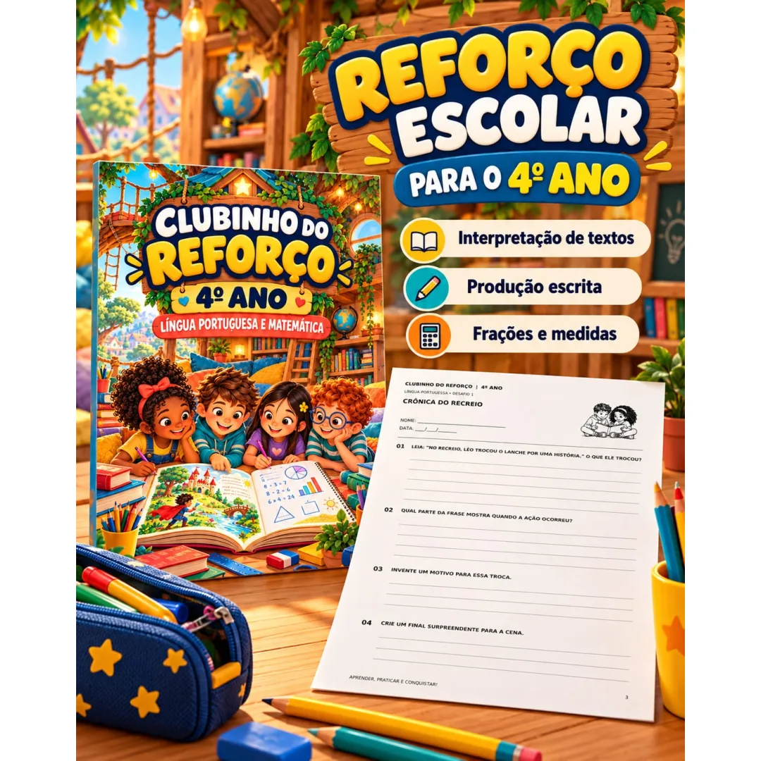 📚✨ CLUBINHO DO REFORÇO — 4º ANO 💰9,99 Mais prática para fortalecer a aprendizagem em Língua Portuguesa e Matemática!  