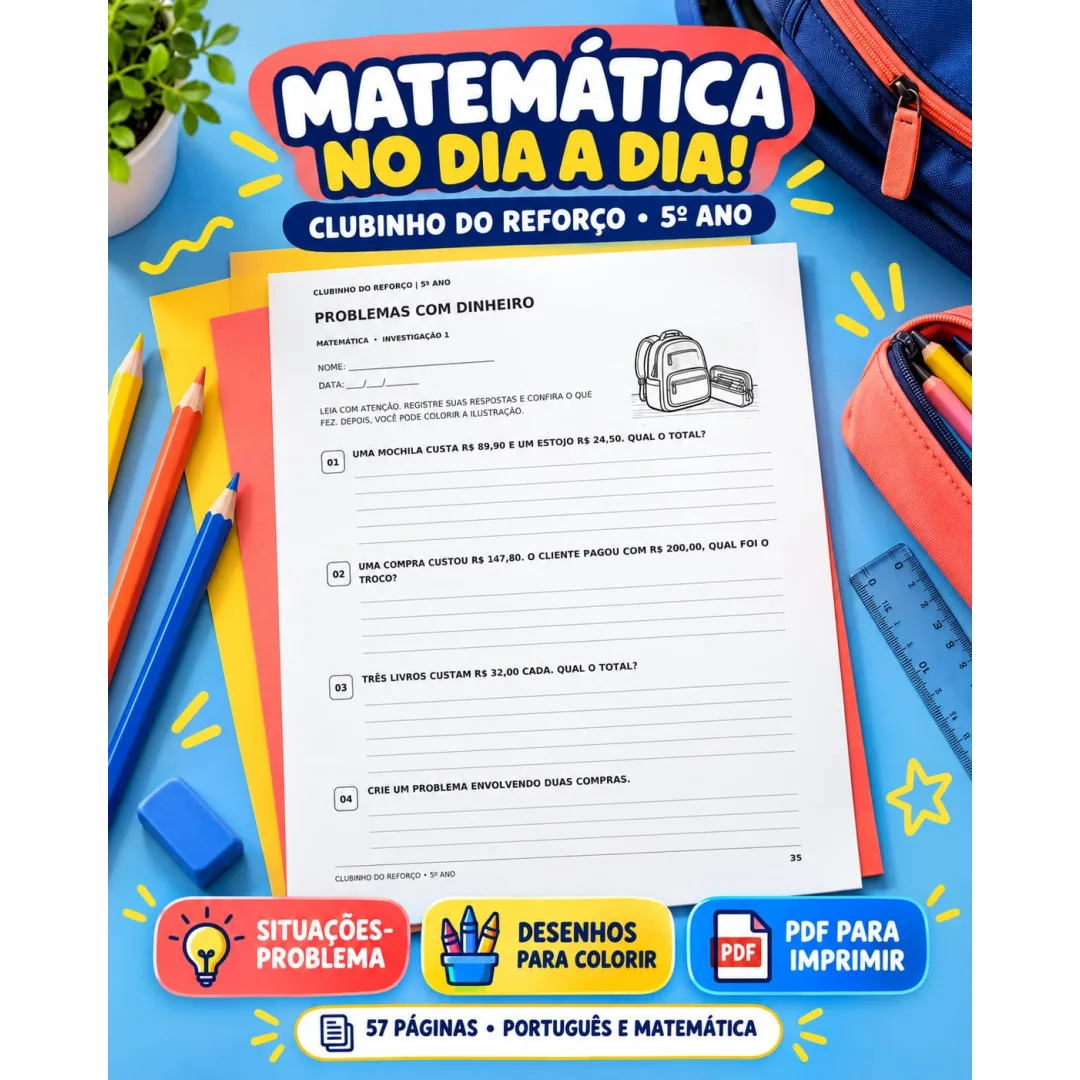 ✨ CLUBINHO DO REFORÇO — 5º ANO Um material para reforçar a aprendizagem com atividades de Língua Portuguesa e Matemática