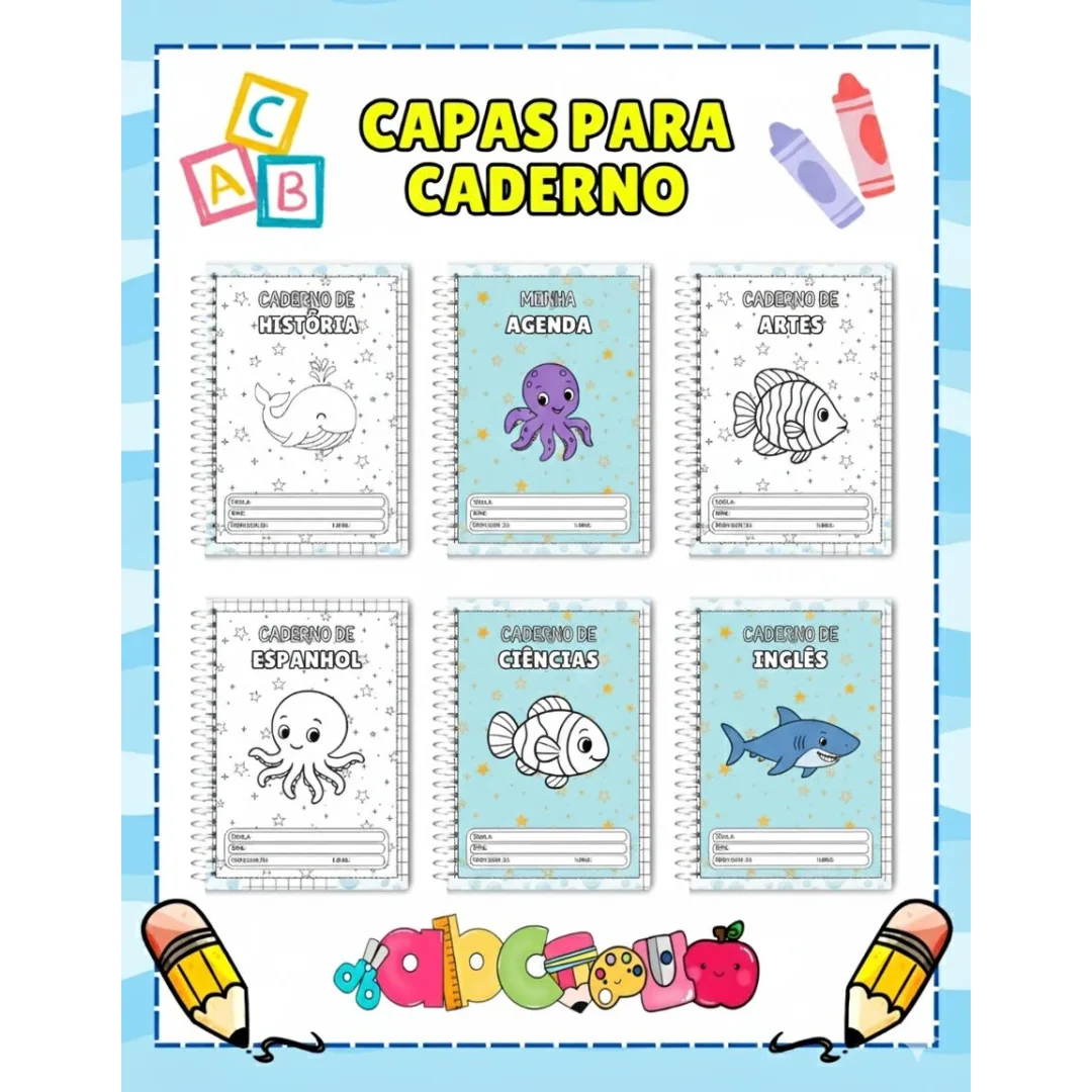 COMBO DE CAPAS PARA CADERNO: FUNDO DO MAR