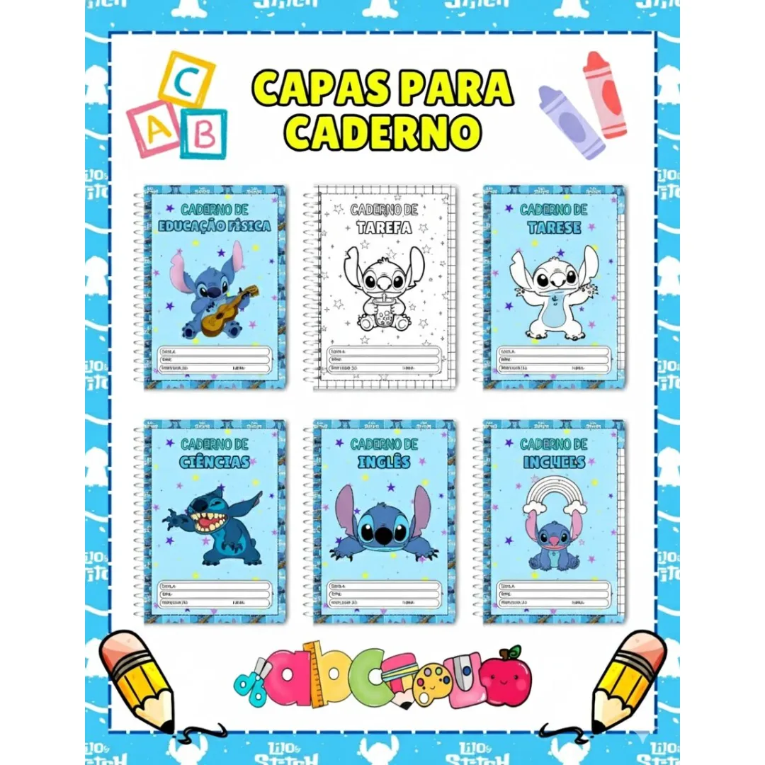 COMBO DE CAPAS PARA CADERNO: STITCH