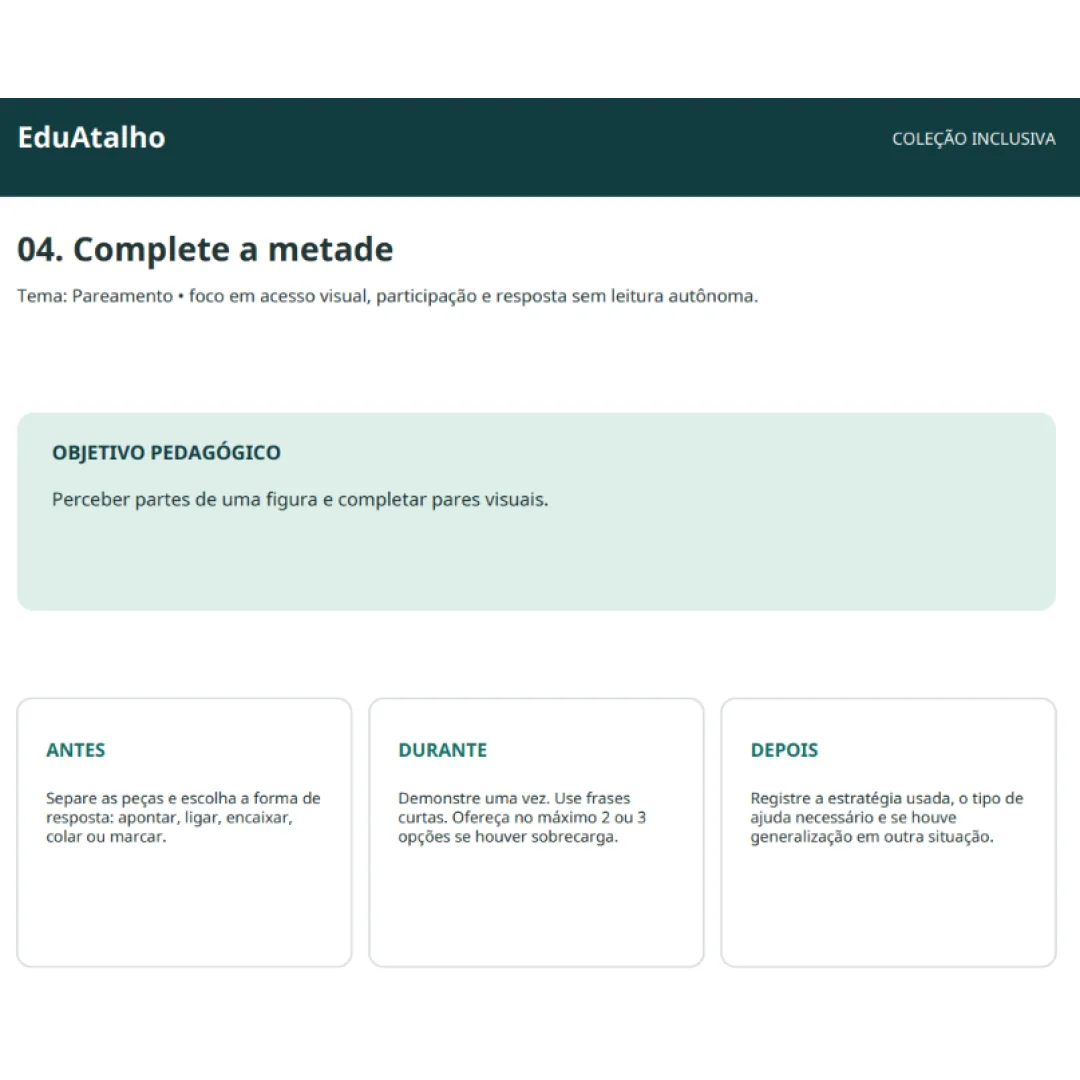 Complete a Metade – Percepção Visual e Correspondência com Peças de Apoio em PDF