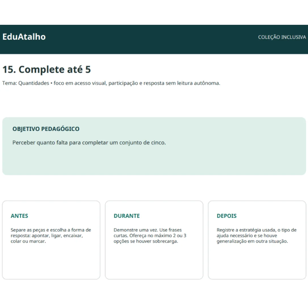 Complete Até 5 – Quantidades Que Faltam com Cartões de Apoio em PDF