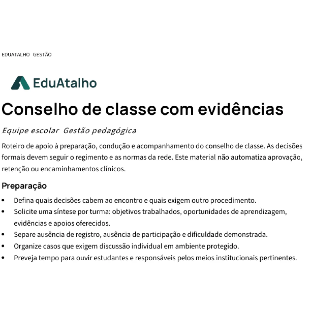 Conselho de Classe com Evidências – Roteiro, Síntese Pedagógica e Plano de Acompanhamento em PDF