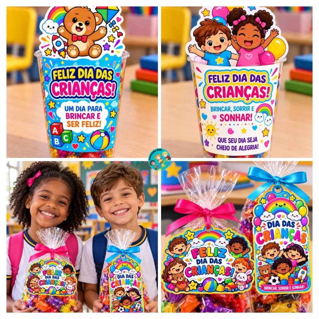 ✨ COPINHOS + TAGS PARA O DIA DAS CRIANÇAS! 🎈🧸 💰6,00 DEIXE SUAS LEMBRANCINHAS AINDA MAIS ALEGRES COM UM KIT COLORIDO, 