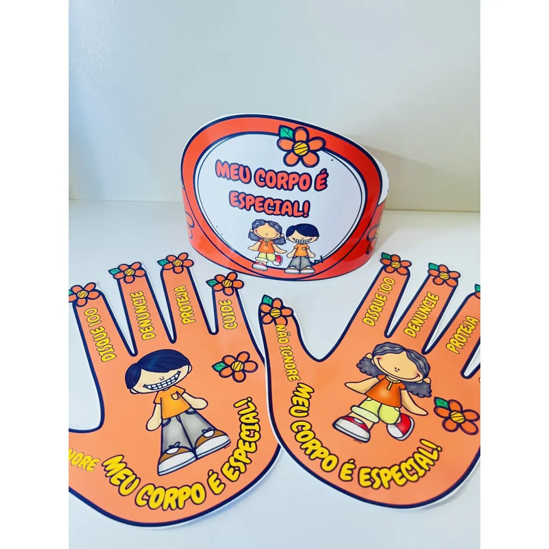 Coroa e Placa Mãozinha Maio Laranja — Pronto para Imprimir