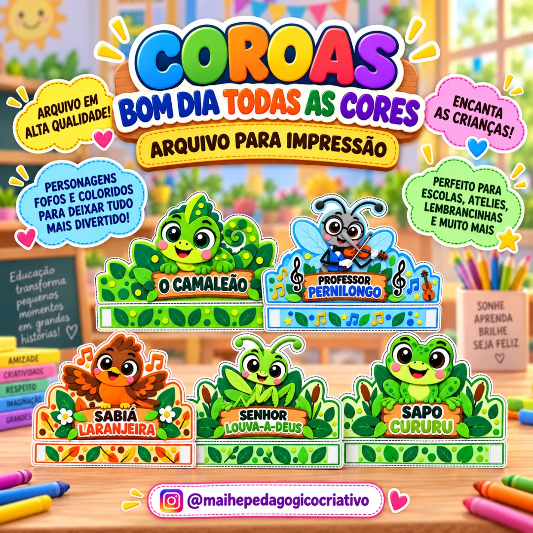 Coroas Bom Dia Todas As Cores - Educação Infantil - Arquivo Digital - Lembrancinhas