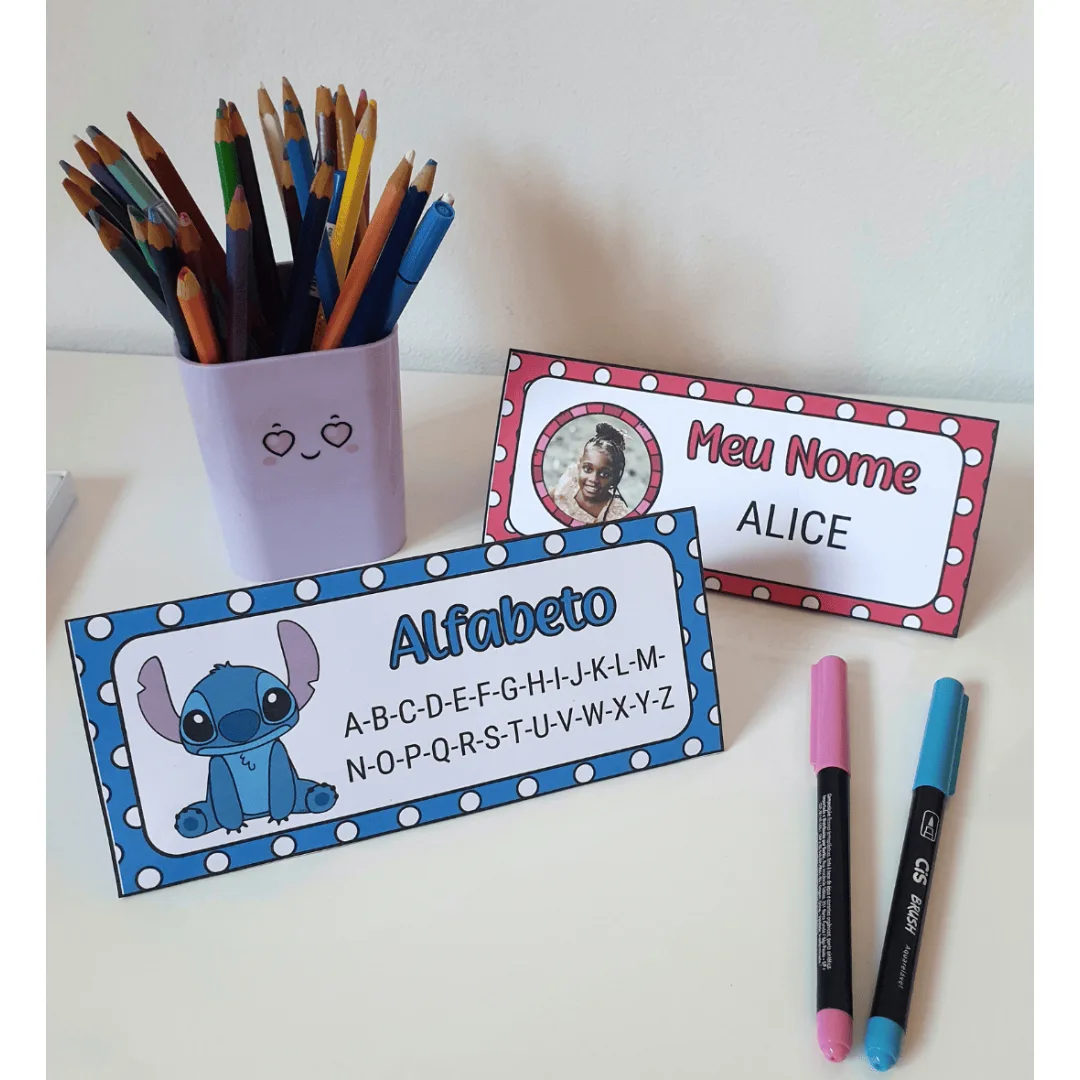Crachá de Mesa Editável - Stitch
