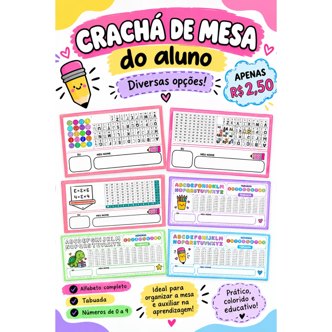 Crachás de Mesa para Alunos - PDF