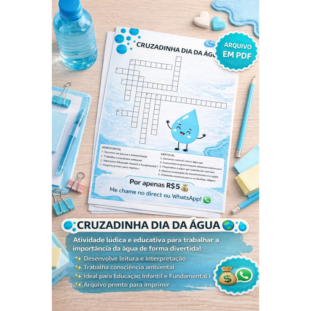 Cruzadinha Dia da Água — Pronto para Imprimir