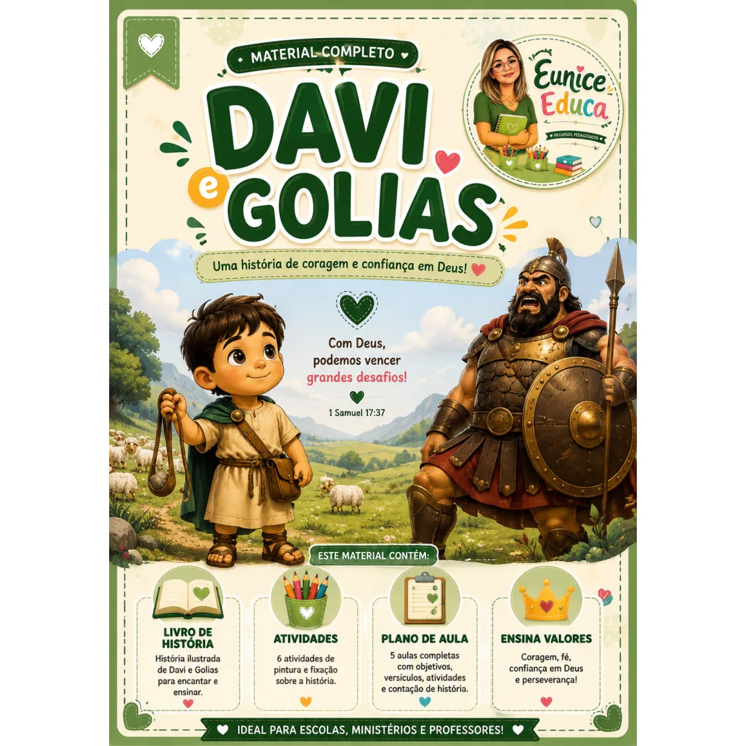 Davi e Golias – Kit Pedagógico Bíblico Completo | História + Atividades + 5 Planos de Aula