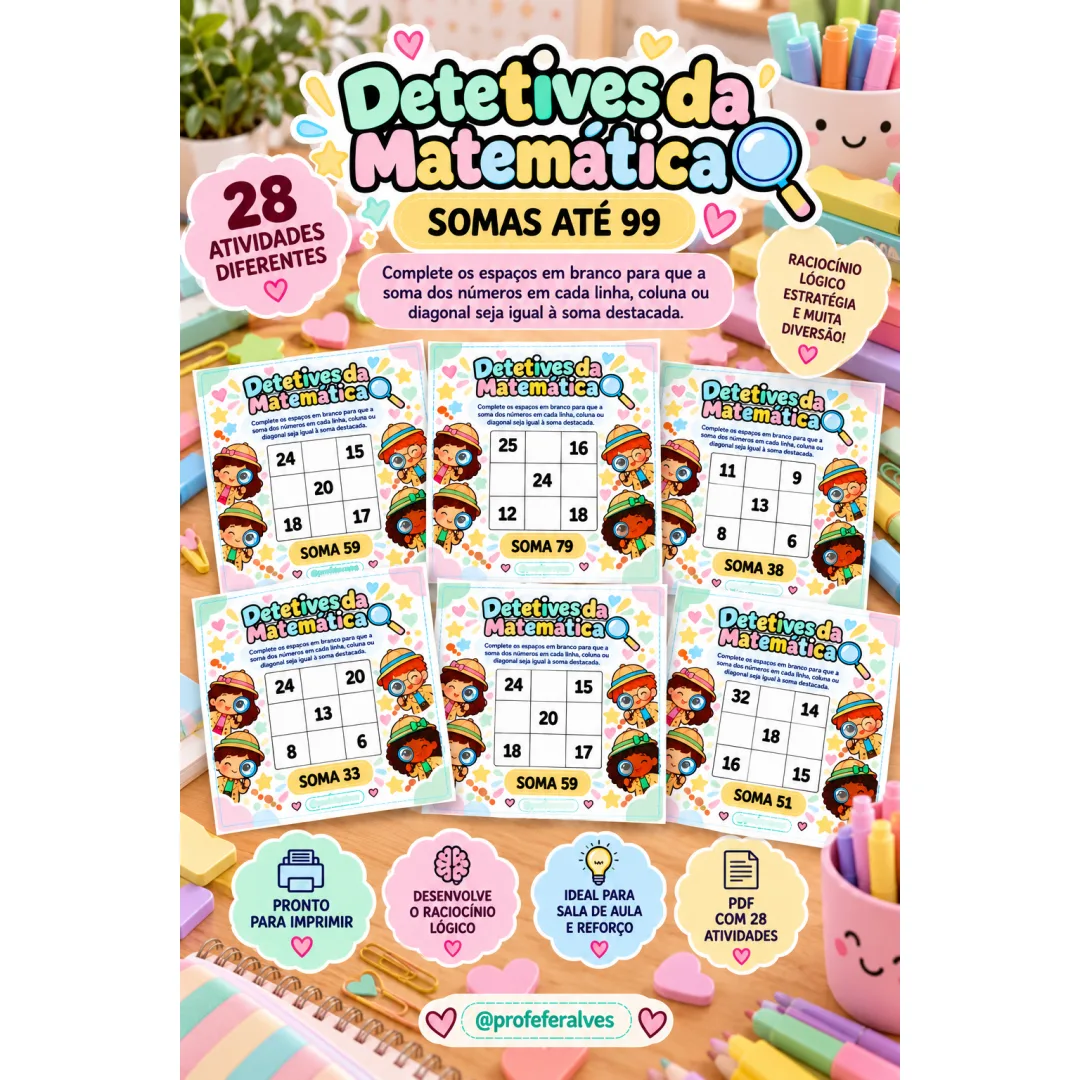 Detetives da Matemática — Somas até 99 - 3º ano - PDF