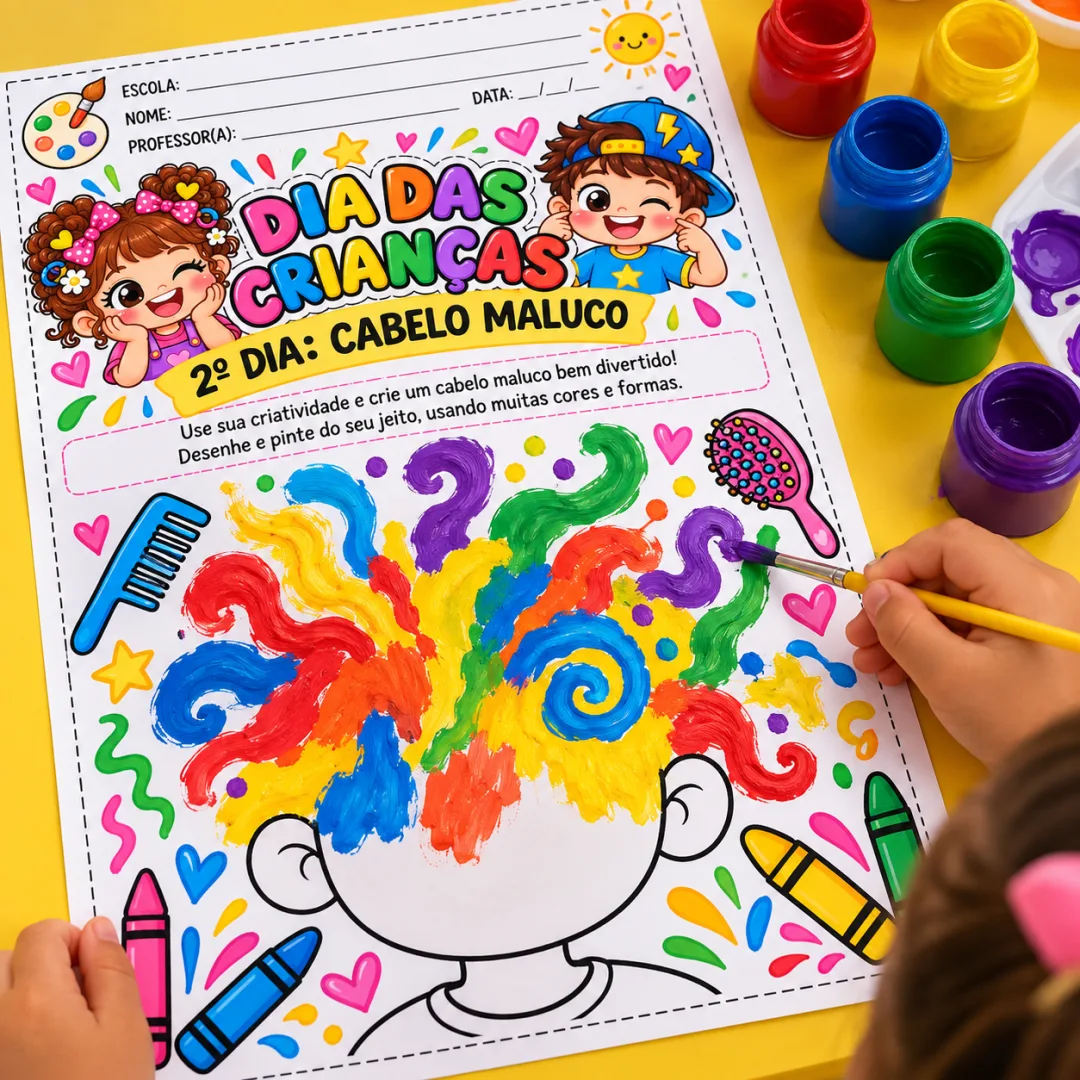 Dia das Crianças – Atividade Cabelo Maluco com Tinta Guache Educação Infantil em PDF