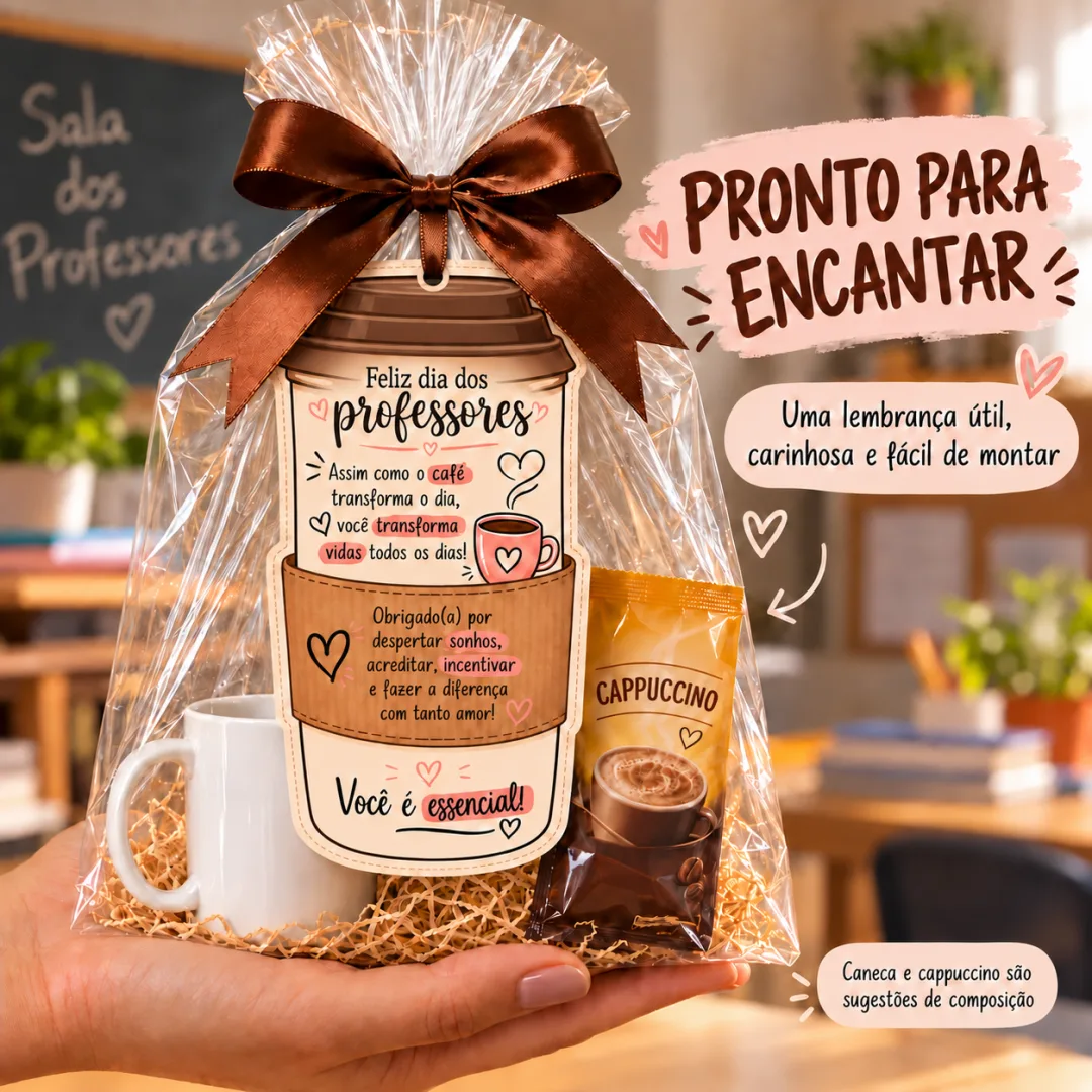 Dia dos Professores - Cartão Café em PDF (Ed. Infantil ao EM)