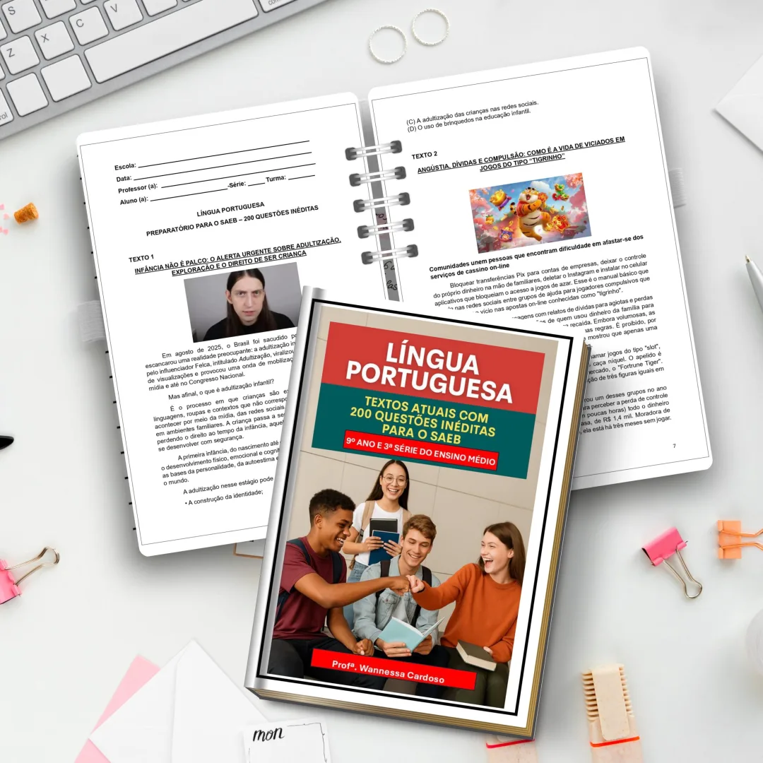 EBOOK 200 QUESTÕES LÍNGUA PORTUGUESA SAEB: Simulados e Questões Inéditas para 9º Ano e 3º Ano EM